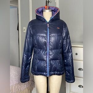 Womens reversable down puffer in size S in navy/ purple.